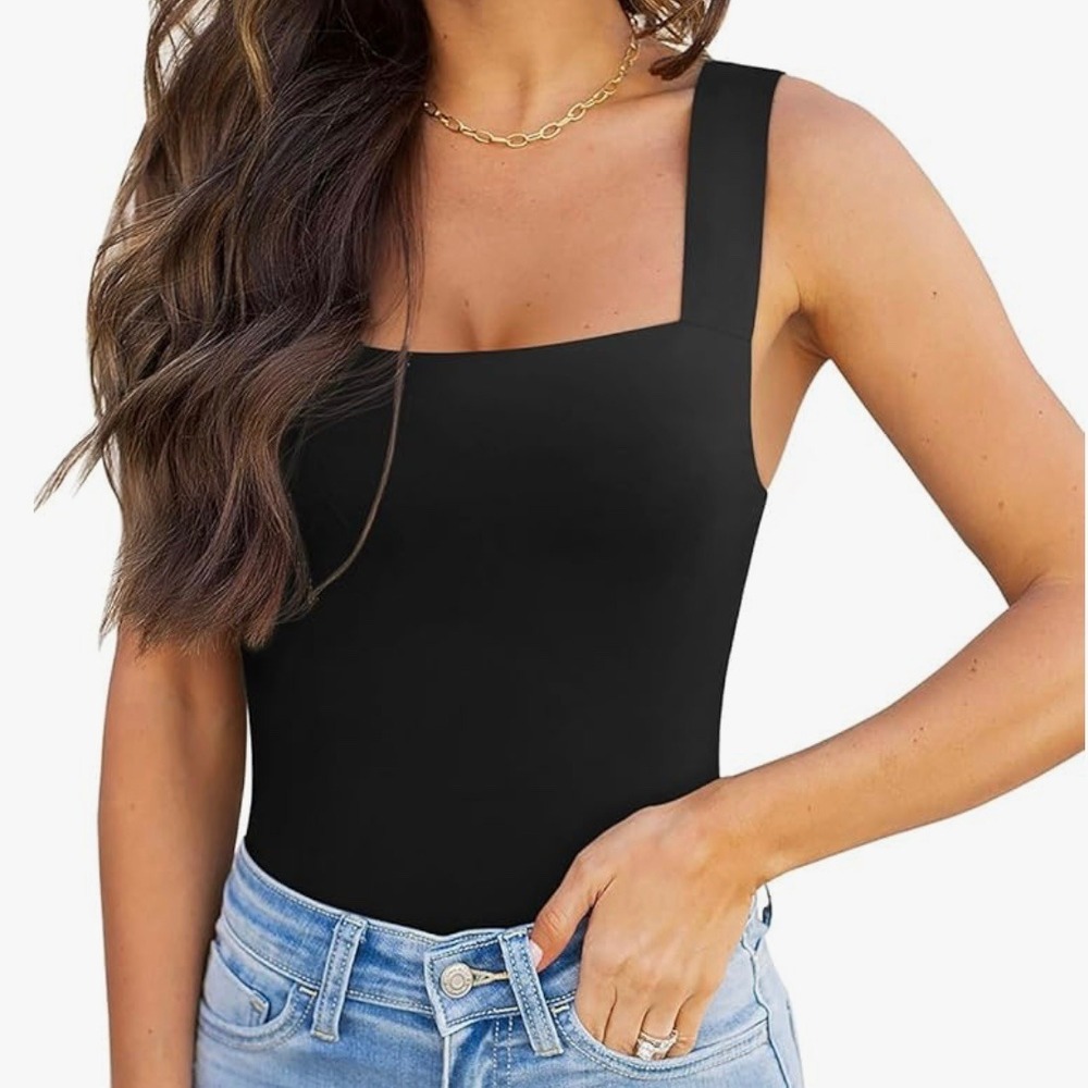 REORIA Butsmooth Women's‎ Black Sexy Square Neck Tank Top Bodysuit XL